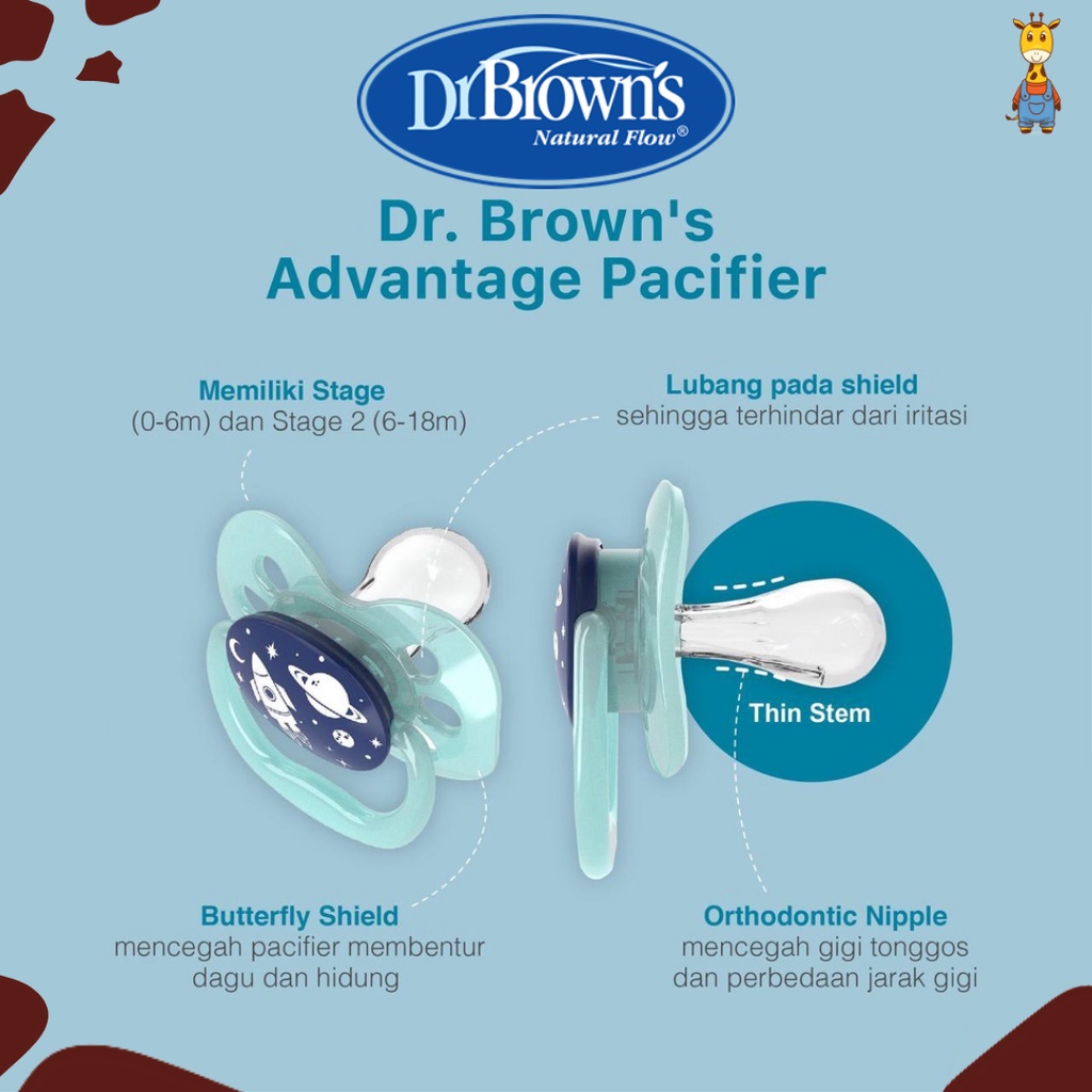 Dr.Brown's Advantage Pacifier Stage 2, Glow in the Dark-Assorted 2 Pcs