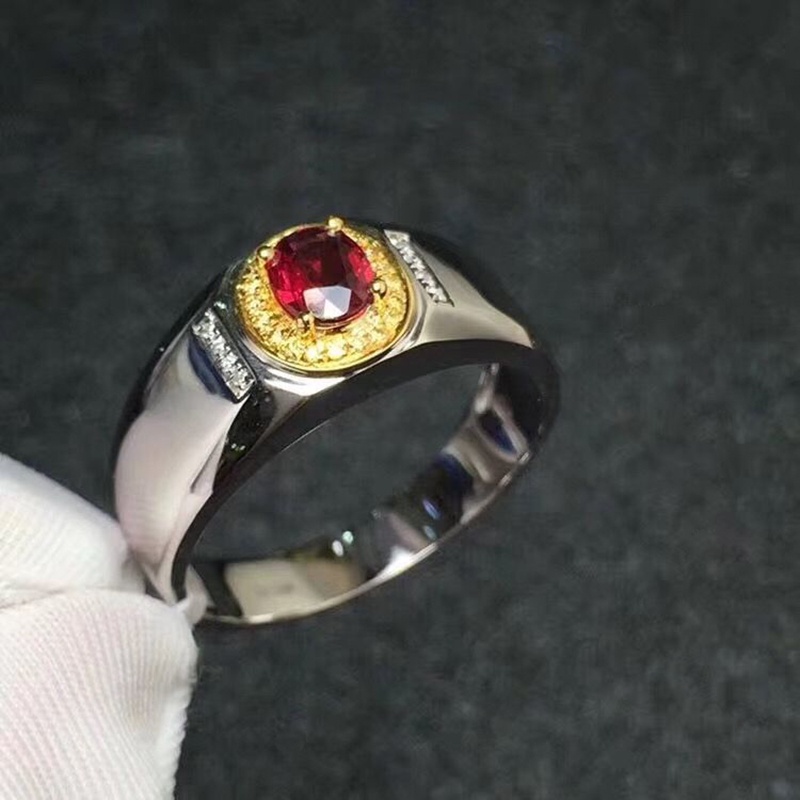 S925 Perak Mewah Ruby Baja Titanium Zirkon Merah Kristal Emas Pernikahan Rings Untuk Pria Aksesoris Fashion