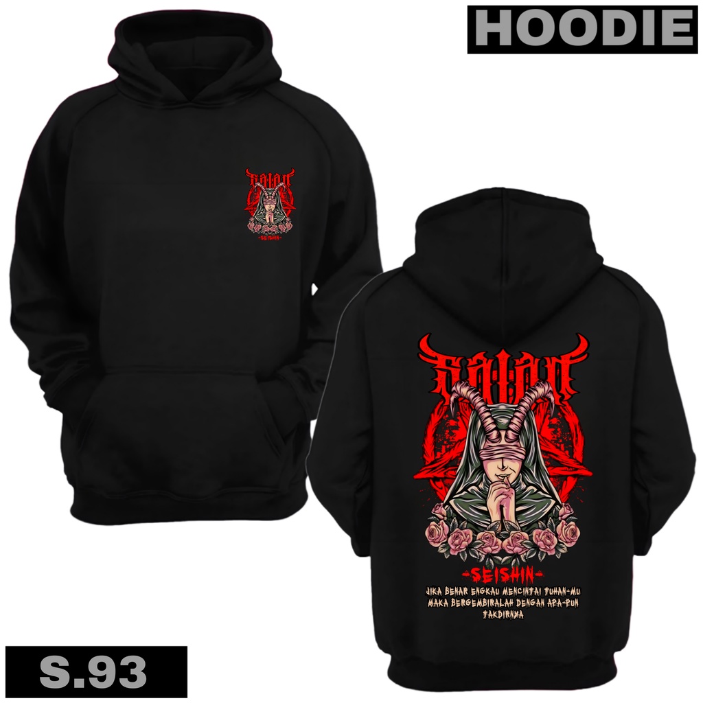Seishin Hoodie satanic qutes mencintai tuhanmu sweter unisex black