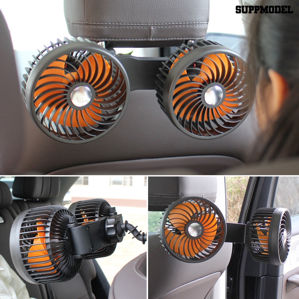 [SM Otomatis] 5V/12V/24V Kipas Angin Mobil Dua Kepala 3-speed Adjustable 360derajat Dapat Diputar Kebisingan Rendah Auto USB Air Cooling Fan Summer Use