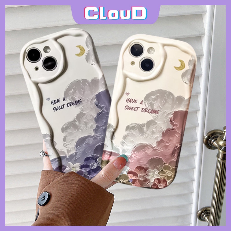 IPHONE Casing Ponsel 3D Wavy Curved Edge Glossy Kompatibel Untuk Iphone11 12 14 13 Pro Max 7Plus XR X XS Max6 6s 7 8 Plus SE 2020 Lembut Tpu Lukisan Minyak Bunga Shockproof Cover