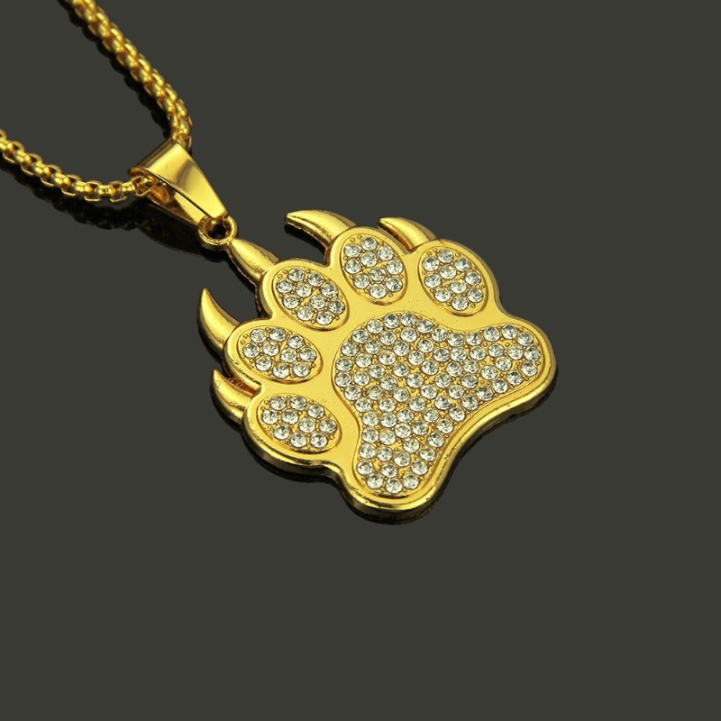 Z H Perhiasan Vintage 18K Emas Beruang Palm Berlian Liontin Fashion Pria Anti Karat Kalung Liontin Hip Hop Pesta Baja Titanium Perhiasan Aksesoris