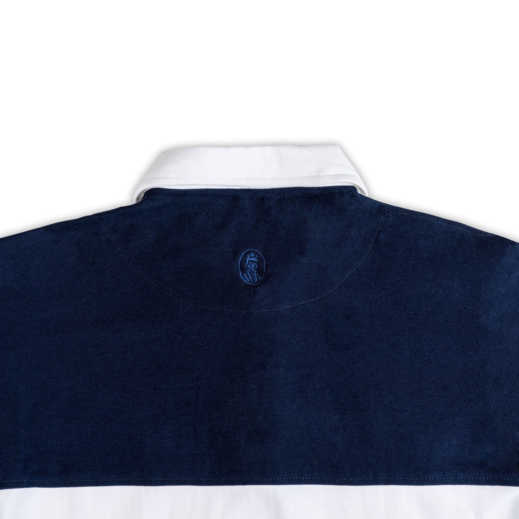 Long Sleeve Polo Shirt - Navy-white Nappa Milano