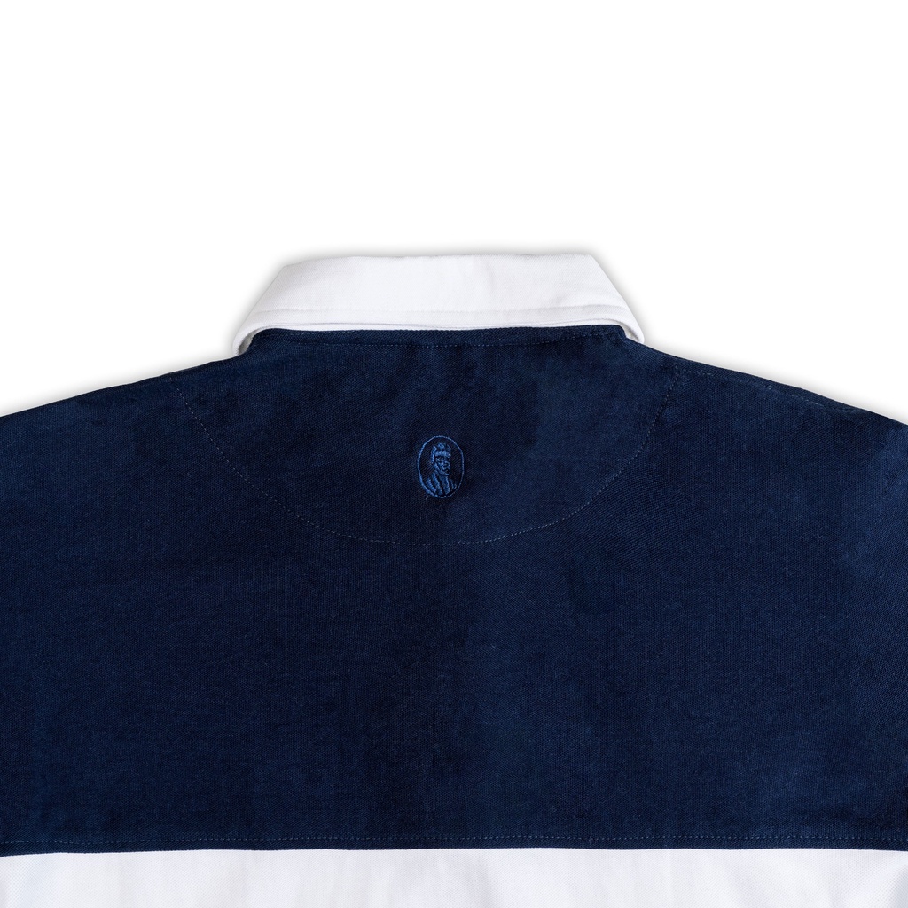 Long Sleeve Polo Shirt - Navy-white Nappa Milano