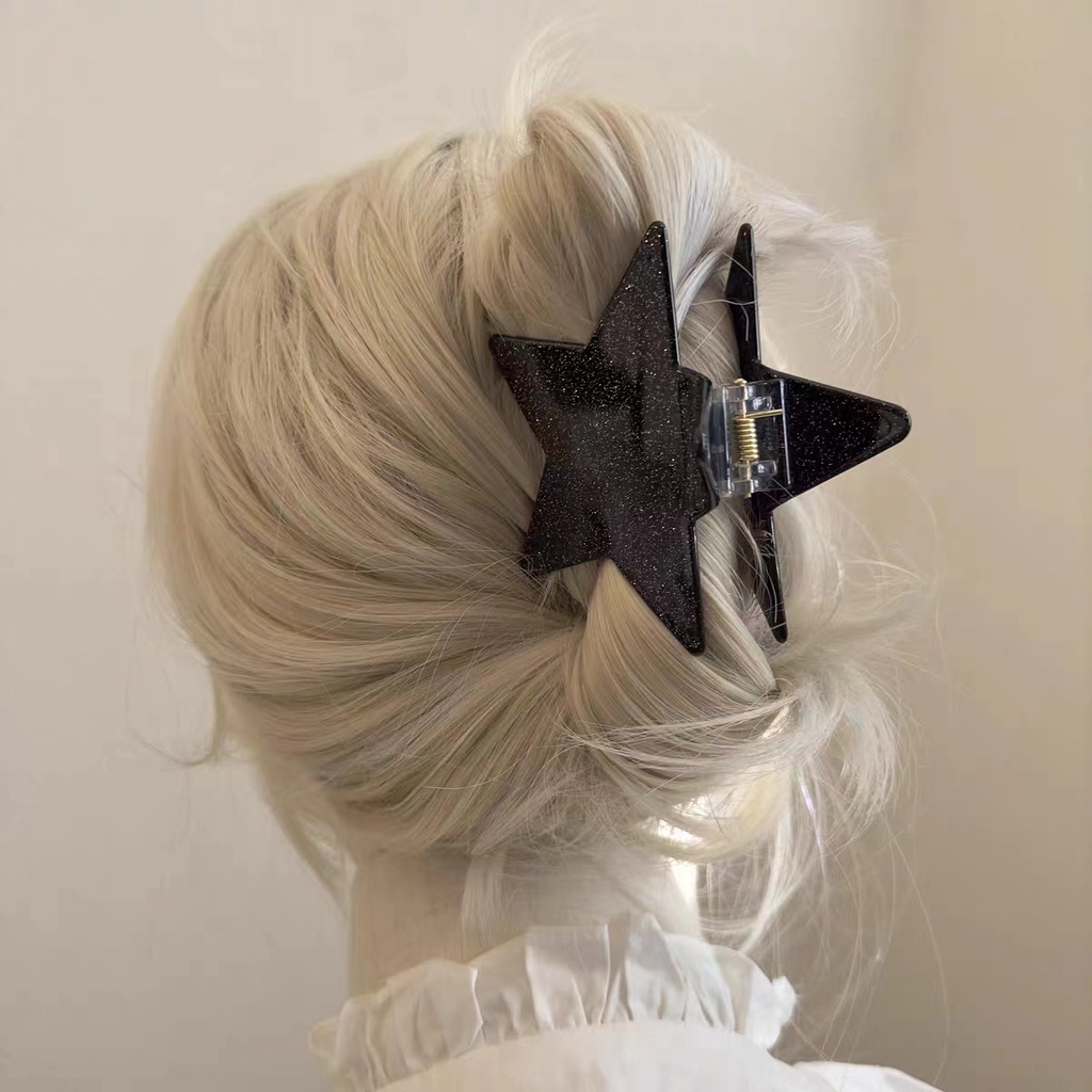 Pentagram Y2k Fashion Hair Clip Besar/Akrilik Shiny Cakar Rambut Bintang Berujung Lima/Korea Klip Hiu Berujung Lima Ponytail Besar Ambil Klip Belakang/Permen Warna Hiu Klip Aksesoris Rambut