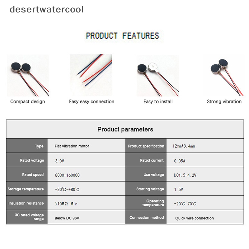 Deid 2PCS 123410x3mm Motor Getaran Mini DC 3V 12000rpm Tombol Koin Datar-Tipe Micro DC Vibrag Motor Untuk Ponsel Pager Martijn
