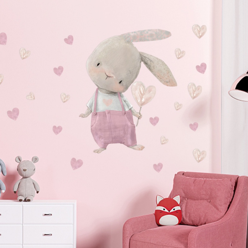 Loveheart Kelinci PVC Stiker Dinding Kartun Seni Latar Belakang Decal Self-adhesive DIY Wallpaper Tahan Air Tahan Debu Dinding Aplikasi Hangat Dekorasi Dalam Ruangan Mural