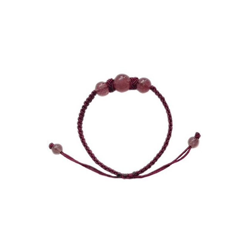 Merekrut Peach Blossom Strawberry Alami Gelang Kristal Dikepang Obsidian Gelang Niche Pasangan Pacar Gaya Baru