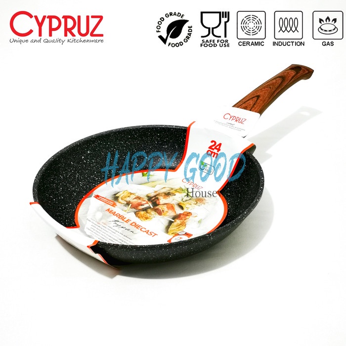 CYPRUZ 24cm BLACK MARBLE DIECAST Fypan | Teflon Induksi Anti Lengket