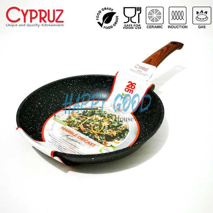 CYPRUZ 26cm BLACK MARBLE DIECAST Fypan | Teflon Induksi Anti Lengket