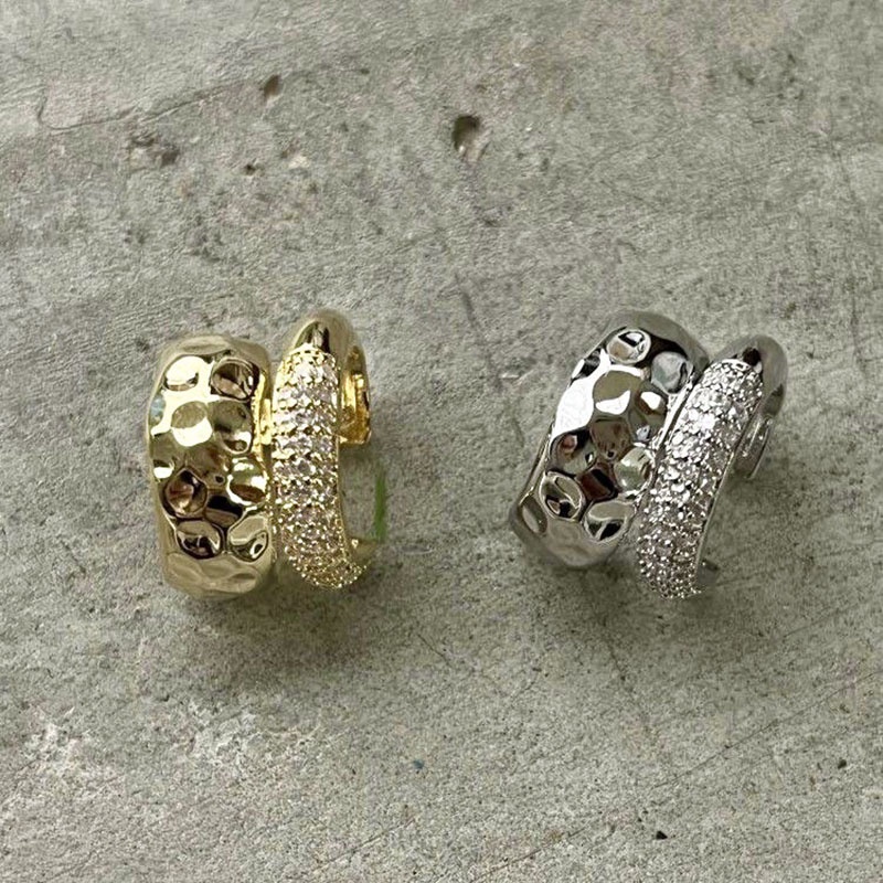 Klip Telinga Dua Lapis Geometris Berlian Imitasi Alloy Korea Untuk Wanita