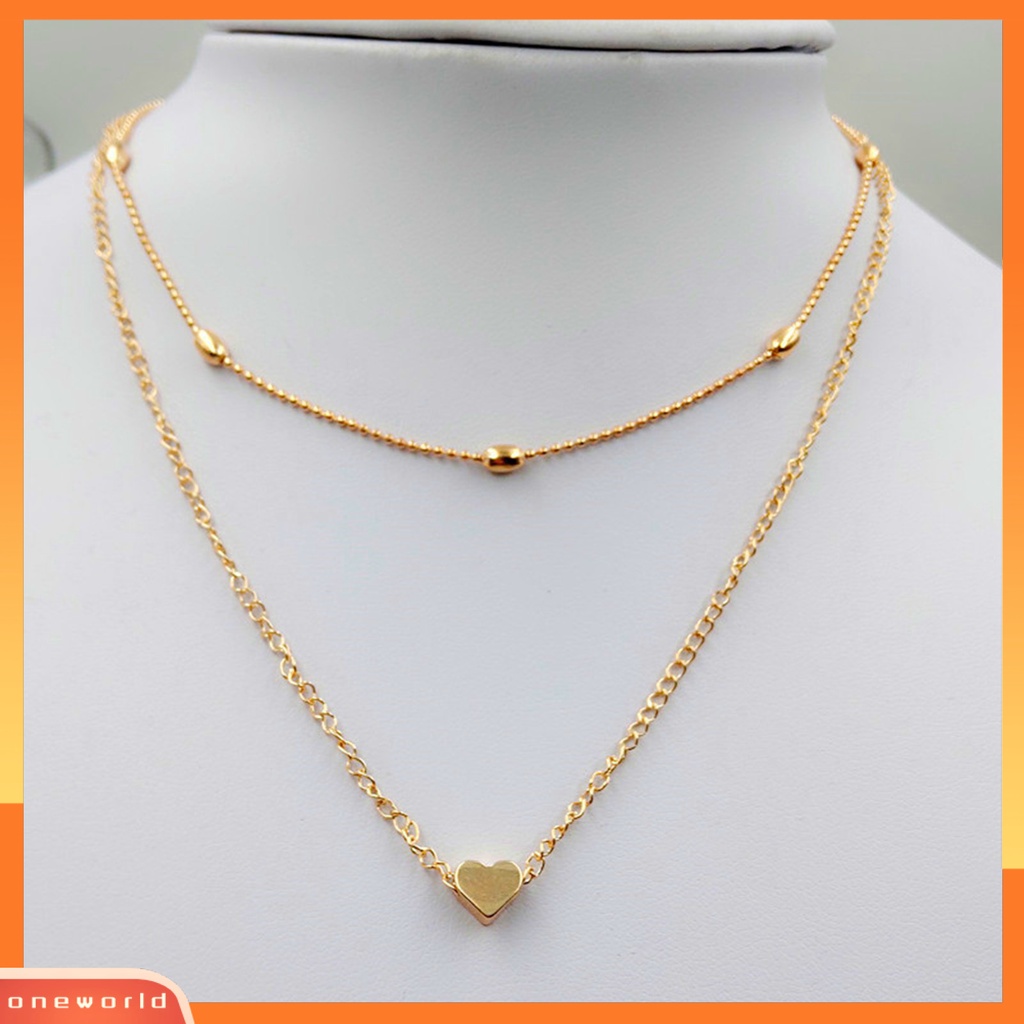 [ONE] Liontin Hati Lapisan Ganda Wanita Kalung Alloy Beads Adjustable Choker Necklace Perhiasan Aksesori