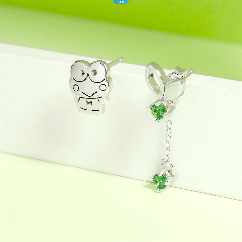 2023baru Kawaii Lucu Sanrio Keroppi Anting Ear Studs S925 Sterling Silver Electroplate Daun Batu Permata Gadis Hadiah Natal Untuk Pacar [ZK]