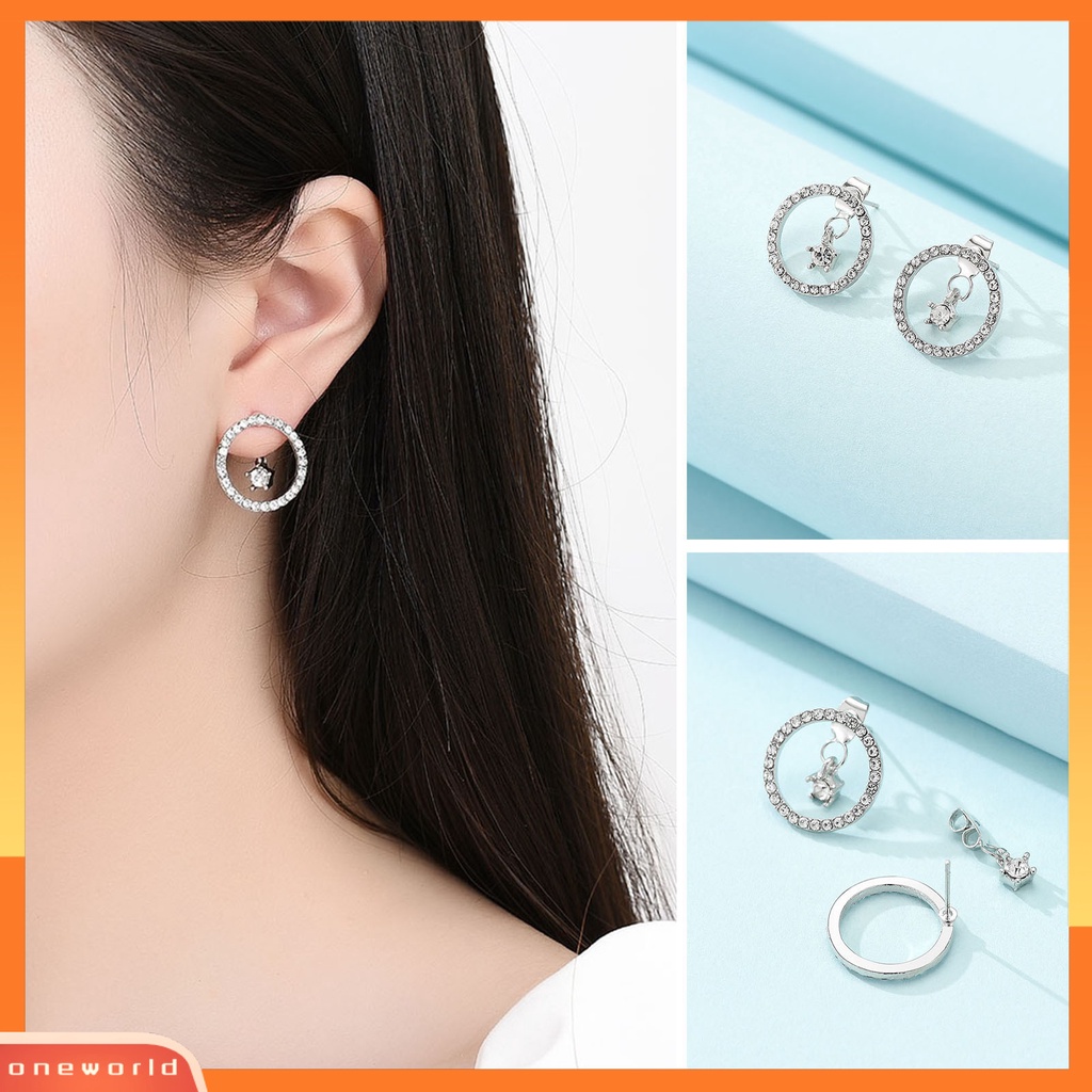 [ONE] 1pasang Anting Pejantan Geometris Bulat Dilepas Liontin Elegan Warna Perak Berkilau Berlian Imitasi Drop Earrings Fashion Perhiasan
