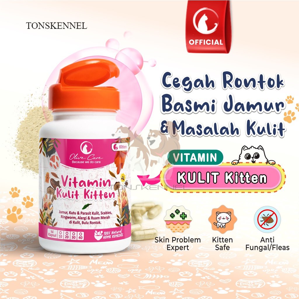 Olive Care Vitamin Kucing MASALAH KULIT KITTEN untuk Bulu Rontok, Jamur, Kutu, Scabies, Ringworm, Ruam dan Radang Kulit