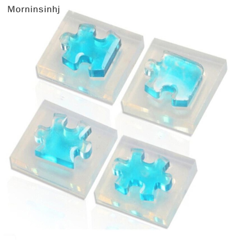 Mornin 4Pcs /set Silikon Puzzle Liontin Cetakan DIY UV Resin Keyring Cetakan Membuat Perhiasan id