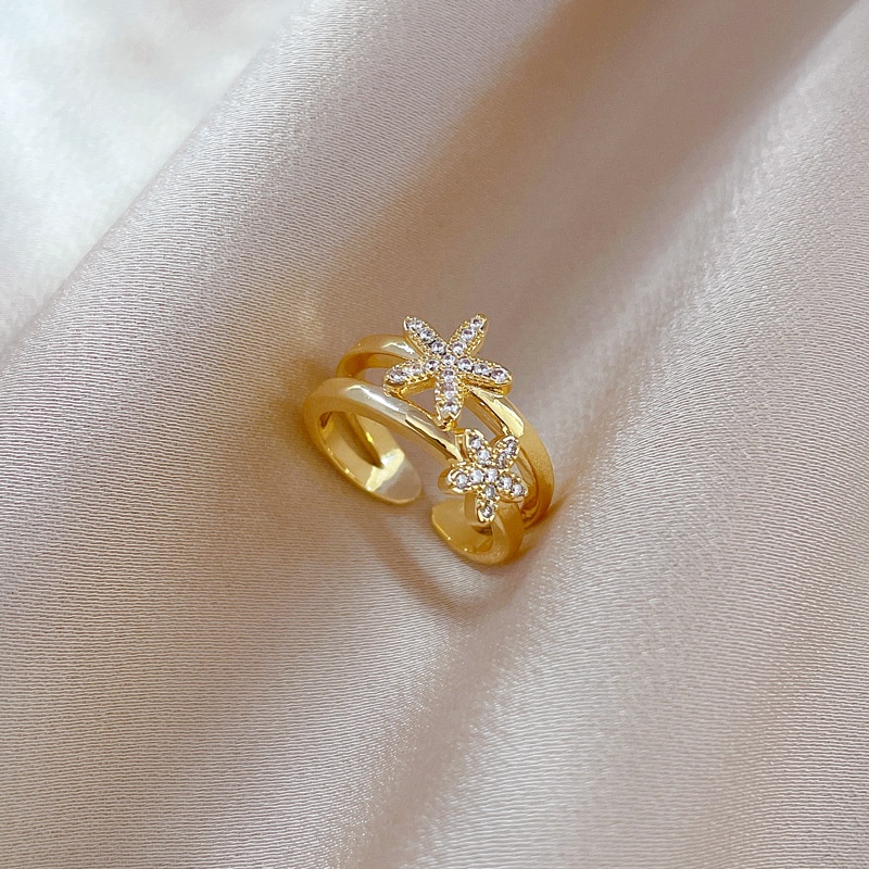 Xiaoboacc Fashion Wanita Berlapis Emas Geometris Terbuka Cincin Gadis Angin Dingin Berlian Jari Telunjuk Cincin