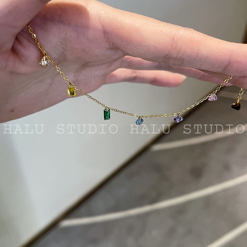 Set Kalung Gelang Geometris Hati Zircon Alloy Korea Untuk Anak Perempuan