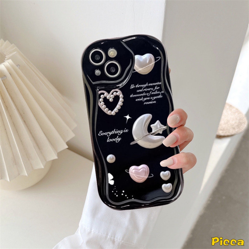 Casing Untuk Realme C53 C35 C31 C15 C33 C3 C25 C21 C55 5 9i 5i 7i 6i 5s C21Y C17 C25s C25Y C12 C11 C20 C30 Romantic Moon Star Alphabet Love Heart 3D Wavy Curved Edge Soft Cover