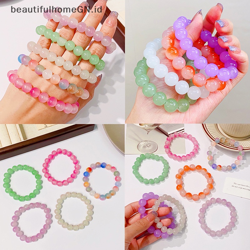 {Cantik} Gelang Manik-Manik Warna Gradual Giok Putih Bodhi Untuk Wanita Pria Gelang Tasbih Keberuntungan Gelang Batu Giok Imitasi Gradasi~