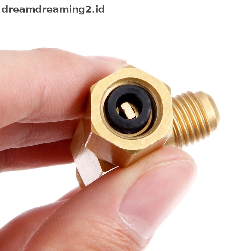 (drea) 1pc Konverter Adapter Tee Kuningan1/4&quot; Male And Female Konektor Putar Flare SAE W/ Valves Core //