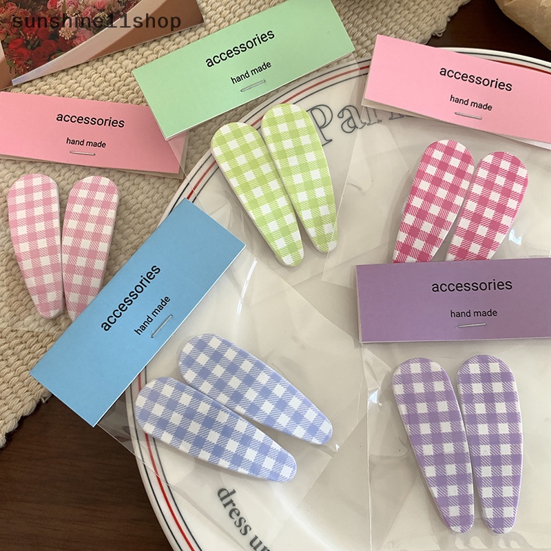 Sho 2pcs Kroean Elegan Kotak-Kotak Jepit Rambut Hairgrip Hair Clip Untuk Anak Perempuan Wanita Anak Kepiting Vintage Untuk Hadiah Aksesoris Rambut N