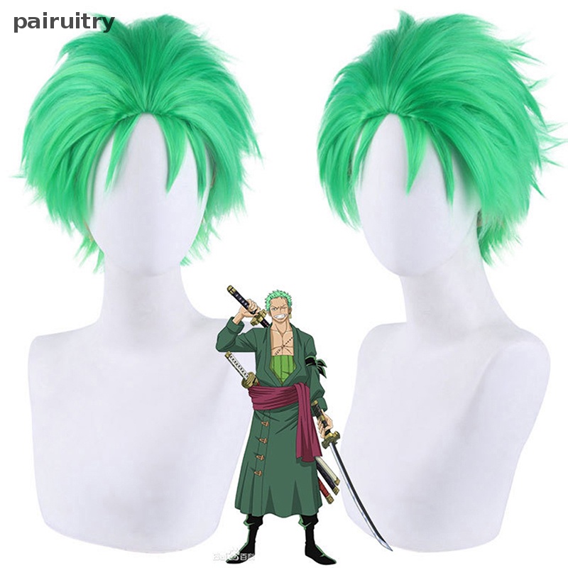 Wig PRT Anime ONE PIECE Licin-Belakang Hijau Lapis Pendek Roronoa Zoro Cosplay Wig PRT