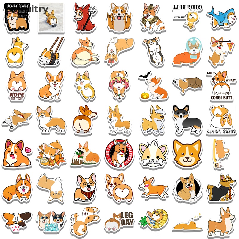 Prt 50 /100PCS Lucu Corgi Kawaii Hewan Stiker Ponsel Bagasi Skateboard Laptop Gitar Kartun Grafiti Tahan Air Stiker Stiker PRT