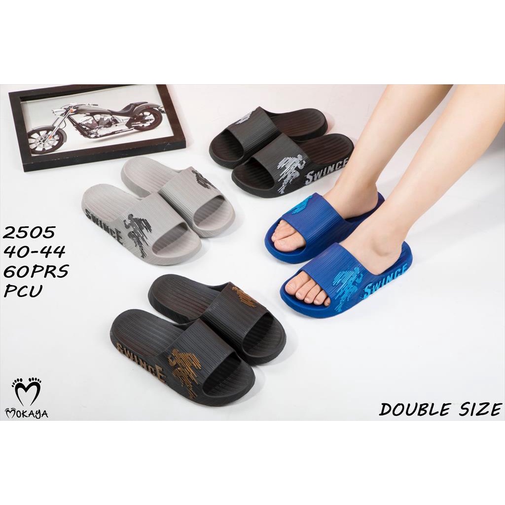 Sandal Slop Jelly Pria Ban Running Man Motif Swince Samping Super Empuk Tebal Kece Kekinian Import Mokaya / Size 40-44 (2505)