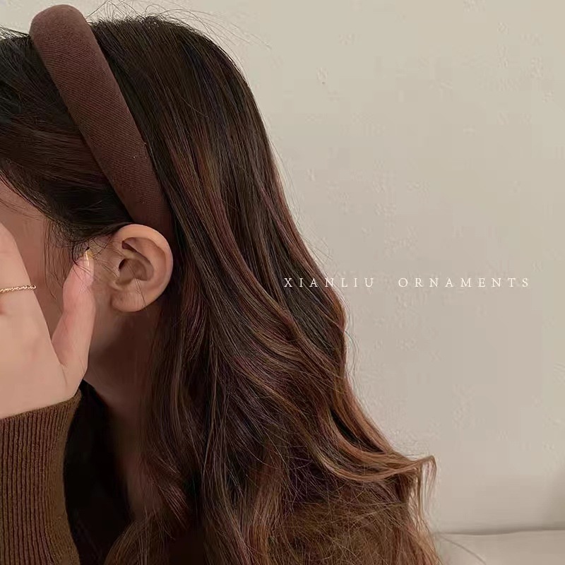 Bando Spons Gaya Warna Teh Susu Dan Kopi Untuk Gaya Rambut Mahkota Tinggi Aksesoris Rambut Wanita