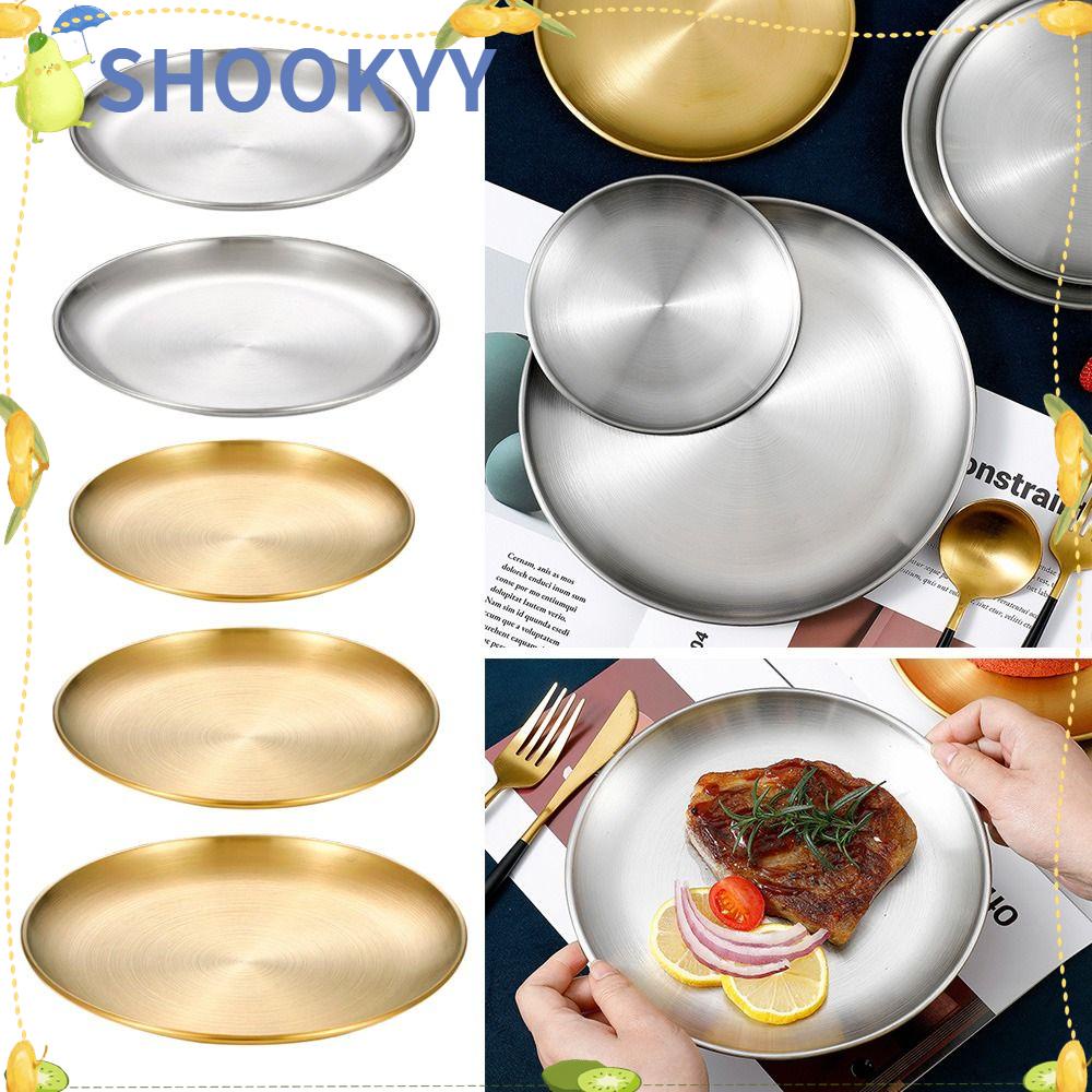 Chookyy Piring Makan Restoran Menebal Makanan Penutup Kue Buah Tray Stainless steel Ludah Tulang Dish Piring Snack