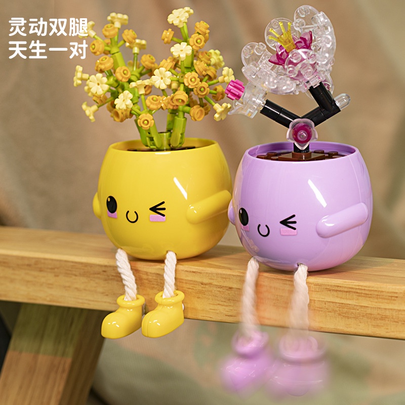 Blocks Blok Bangunan Bunga Pot Tanaman Mini Blok Bangunan Mainan Bonsai Batu Bata Pot Bunga Tanaman Konstruksi Anak-anak Dewasa Mainan Teman Hadiah