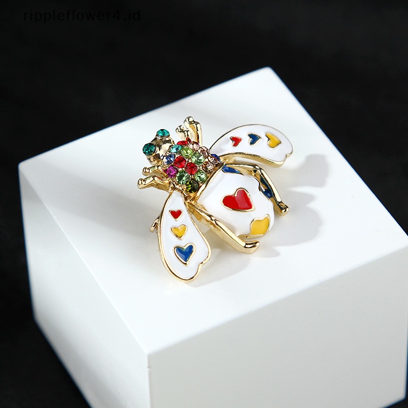 {rippleflower4.id} Fashion Enamel Kristal Jantung Lebah Serangga Bros Pin Syal Korsase Perhiasan Hadiah~