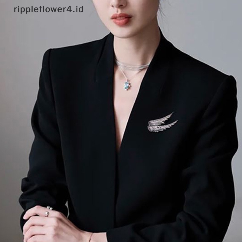 {rippleflower4.id} Elegan Sayap Malaikat Berlian Imitasi Bros Pin Untuk Wanita Glitter Kerah Pin Pakaian Dekorasi Bulu Bros Korsase Enamel Pin Hadiah~