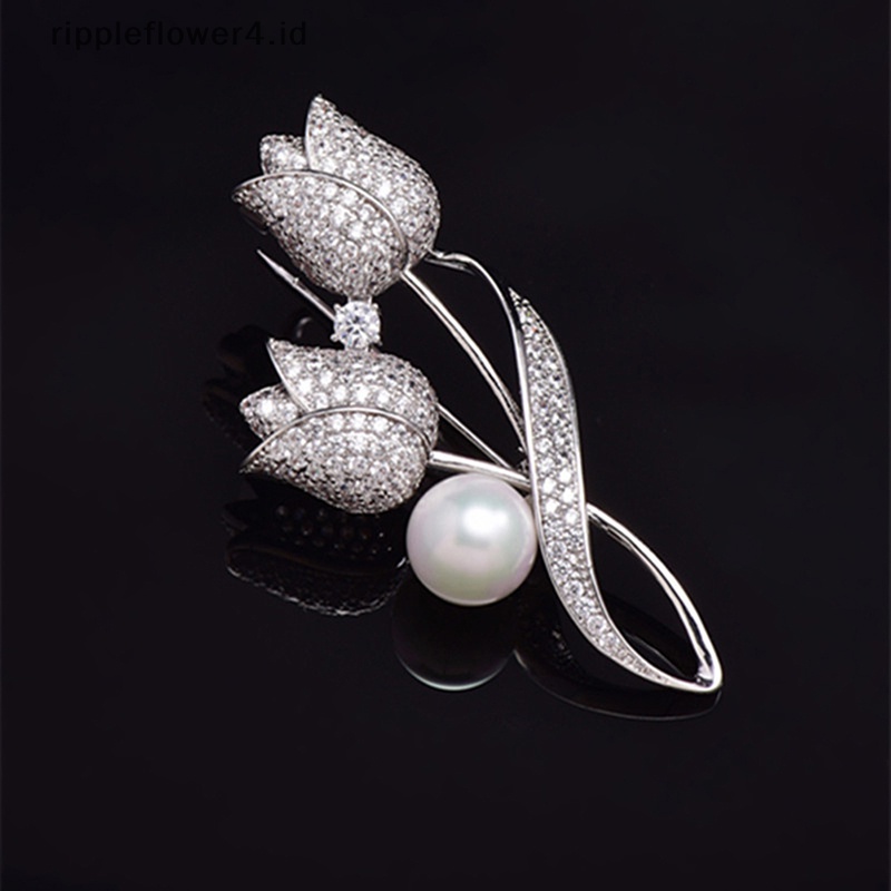 {rippleflower4.id} 1pc Bros Berlian Imitasi Bunga Tulip Bros Anti Silau Bros Kerah Pin Perhiasan~