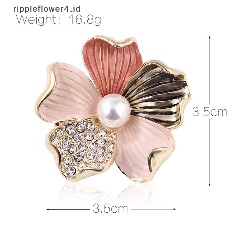 {rippleflower4.id} Fashion Kristal Berlian Imitasi Mutiara Bunga Bros Pin Wanita Gadis Anti-exposure Brooch~