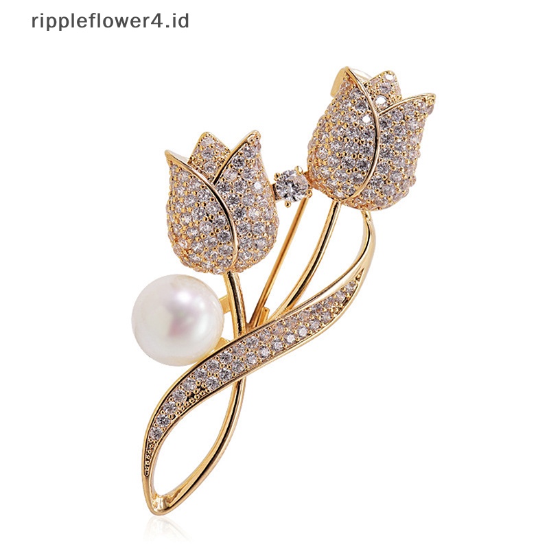 {rippleflower4.id} 1pc Bros Berlian Imitasi Bunga Tulip Bros Anti Silau Bros Kerah Pin Perhiasan~
