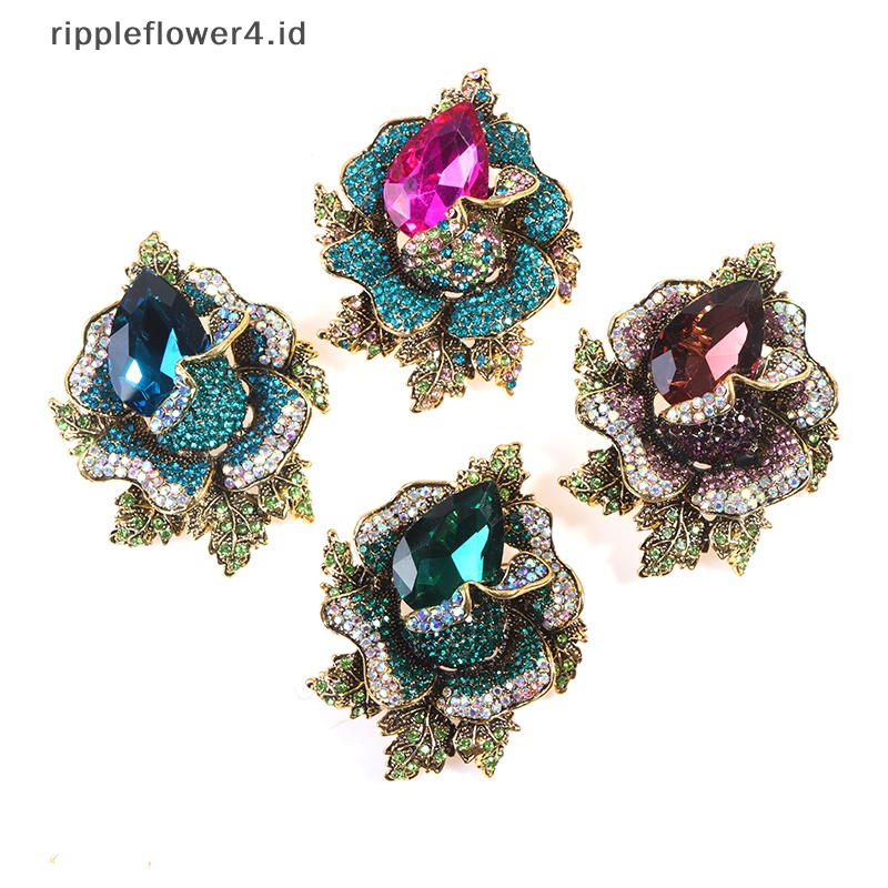 {rippleflower4.id} 1pc Berlian Imitasi Bunga Besar Bros Wanita Mantel Bros Pin Aksesoris Fashion~