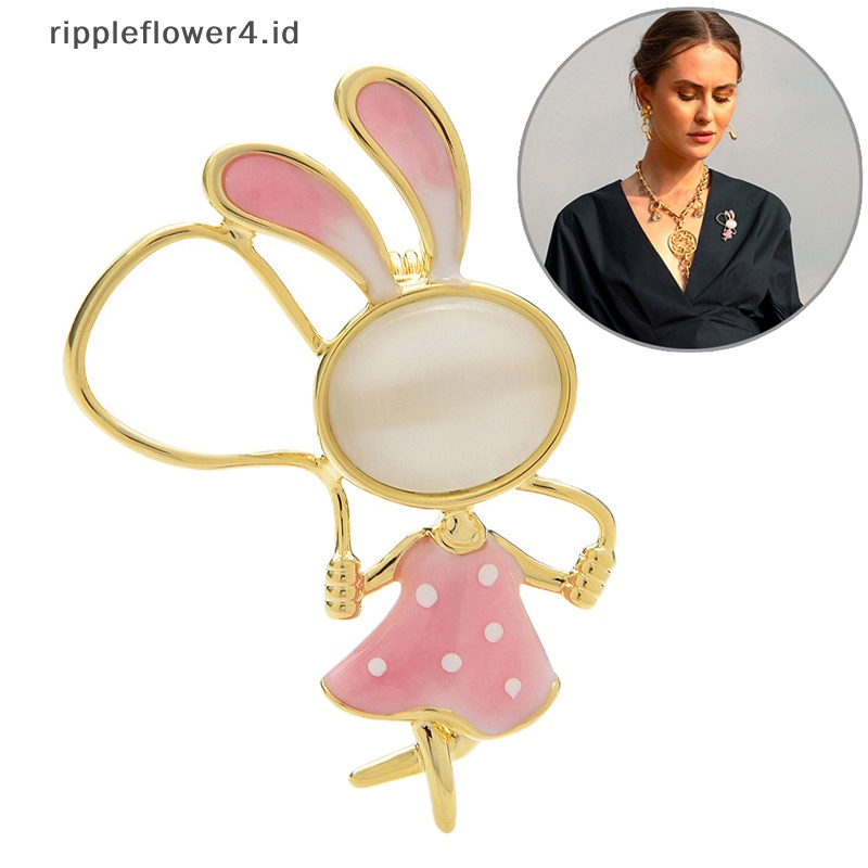 {rippleflower4.id} Retro Skipping Rope Rabbit Bros Untuk Wanita Pakaian Mantel Enamel Hewan Bros Pin Hadiah~