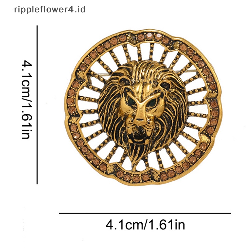 {rippleflower4.id} Pin Hewan Kepala Singa Bros Logam Bros Berlian Imitasi Bulat Hewan Singa Bros Jas Baju Kerah Pin Perhiasan Aksesoris Hadiah~