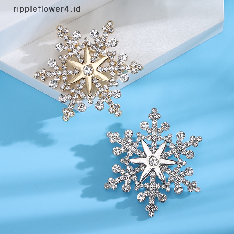 {rippleflower4.id} Fashion Pin Menawan Kristal Berlian Imitasi Bros Natal Snowflake Bros Natal Bros Hadiah~