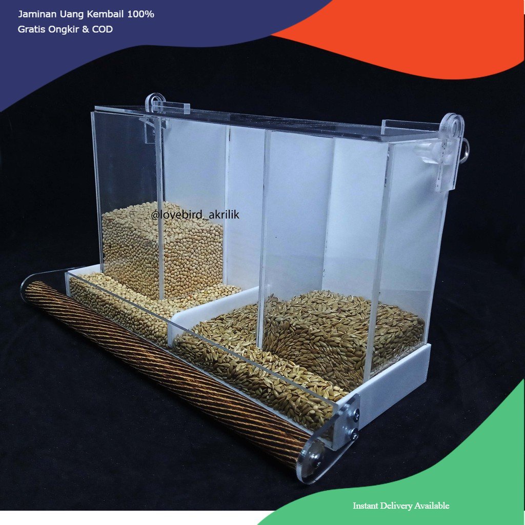 Dispenser Milet, Dispenser Pakan, Dispenser pakan akrilik, box container pakan, wadah pakan burung