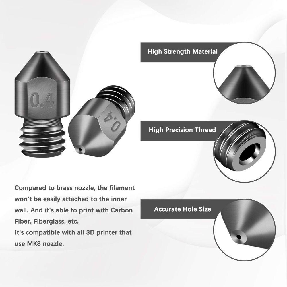 Populer 5pcs Hardened Steel Nozzle Baru Berkualitas Tinggi Tahan Lama 0.4mm MK8 Extruder Nozel Untuk Ender3/ Ender3 pro