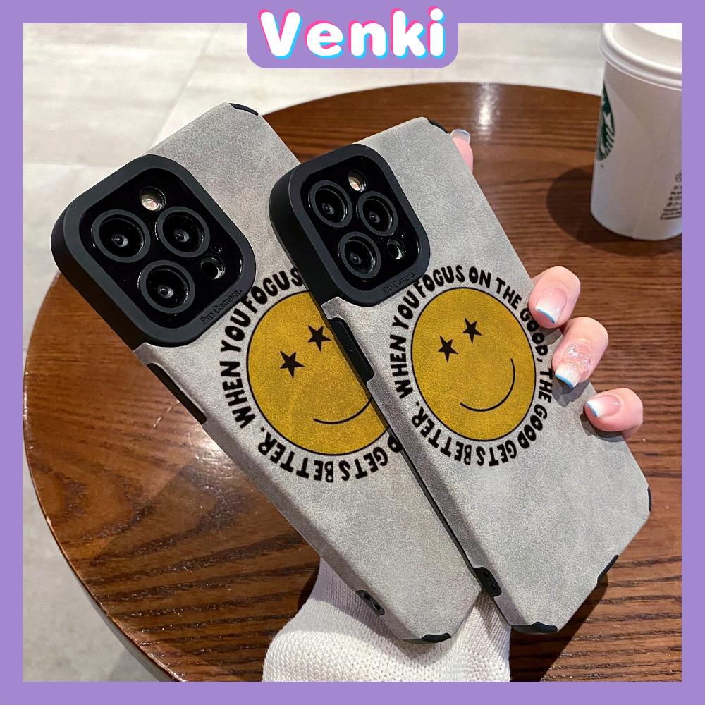 VENKI - Untuk iPhone 11 Case Kulit Kulit Murid Mata Suede Ponsel Case Lembut Shockproof Airbag Pelindung Kamera Senyum Lucu Kompatibel dengan iPhone 14 13 Pro max 12 xr xs 7Plus 8Plus