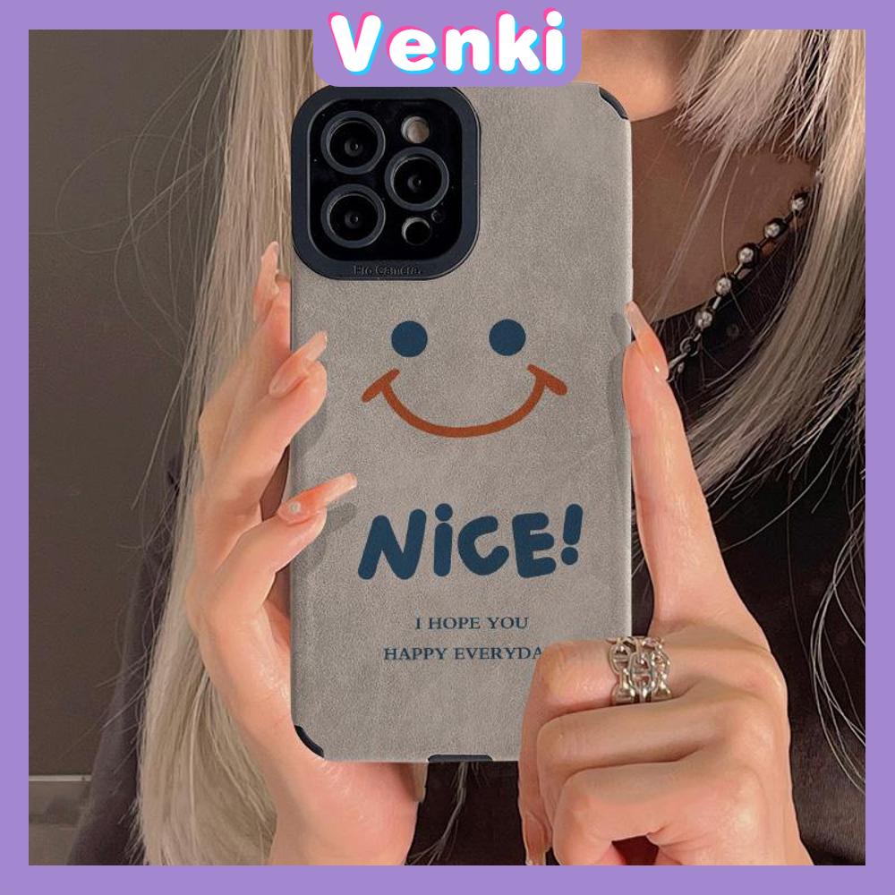 VENKI - Untuk iPhone 11 Case Kulit Kulit Murid Mata Suede Ponsel Case Lembut Shockproof Airbag Case Pelindung Kamera Senyum Lucu Bagus Kompatibel dengan iPhone 14 13 Pro max 12 xr xs 7