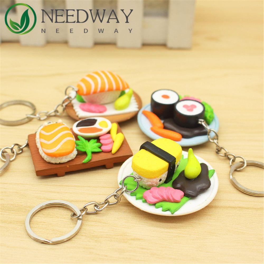 Needway  Perhiasan Hadiah Baru Kreatif Wanita Salmon Irisan Sushi Gadis Alloy Makanan Kunci Ring