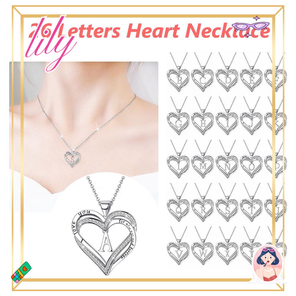 Lily Heart Necklace Untuk Wanita Hadiah Cubic Zirconia Alphabet Letter Silver Plated Heart Pendant Necklace