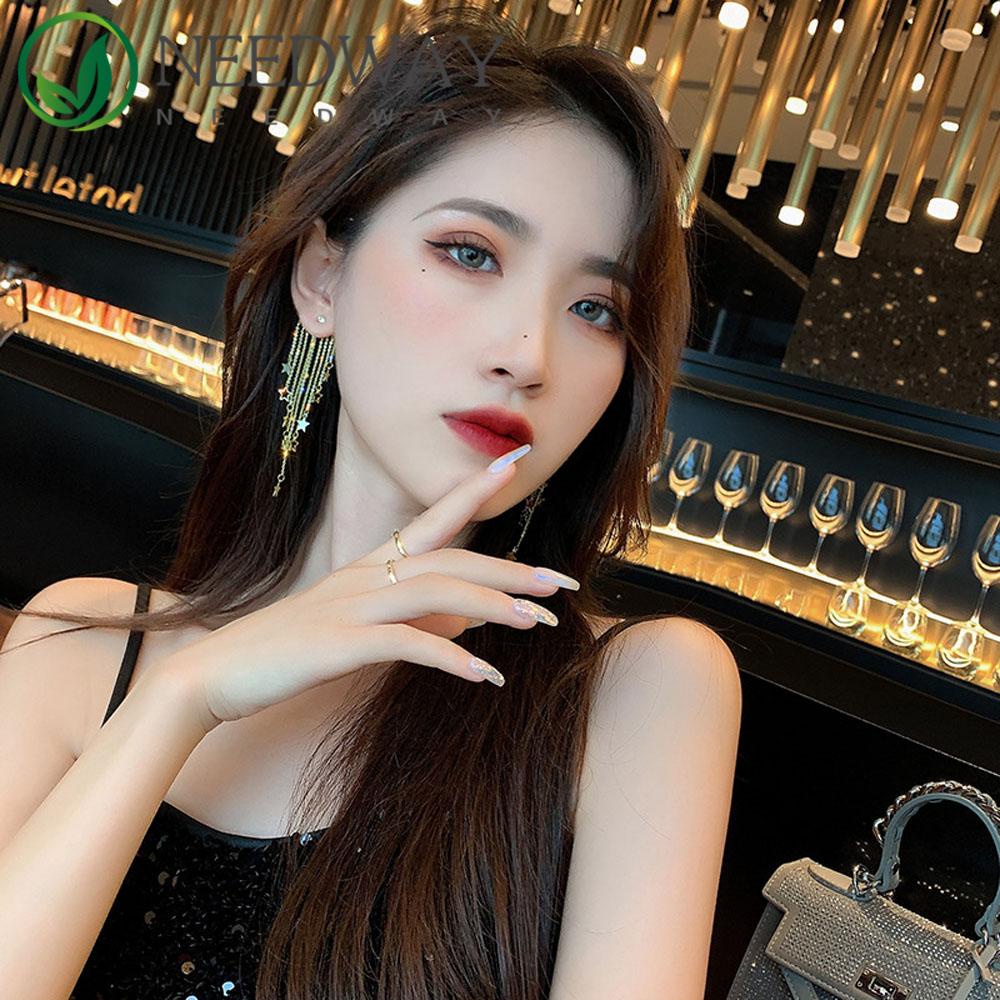 Needway   Drop Earrings Fashion Belakang Gantung Pernyataan Logam Bintang Rumbai Kristal Perhiasan Pesta