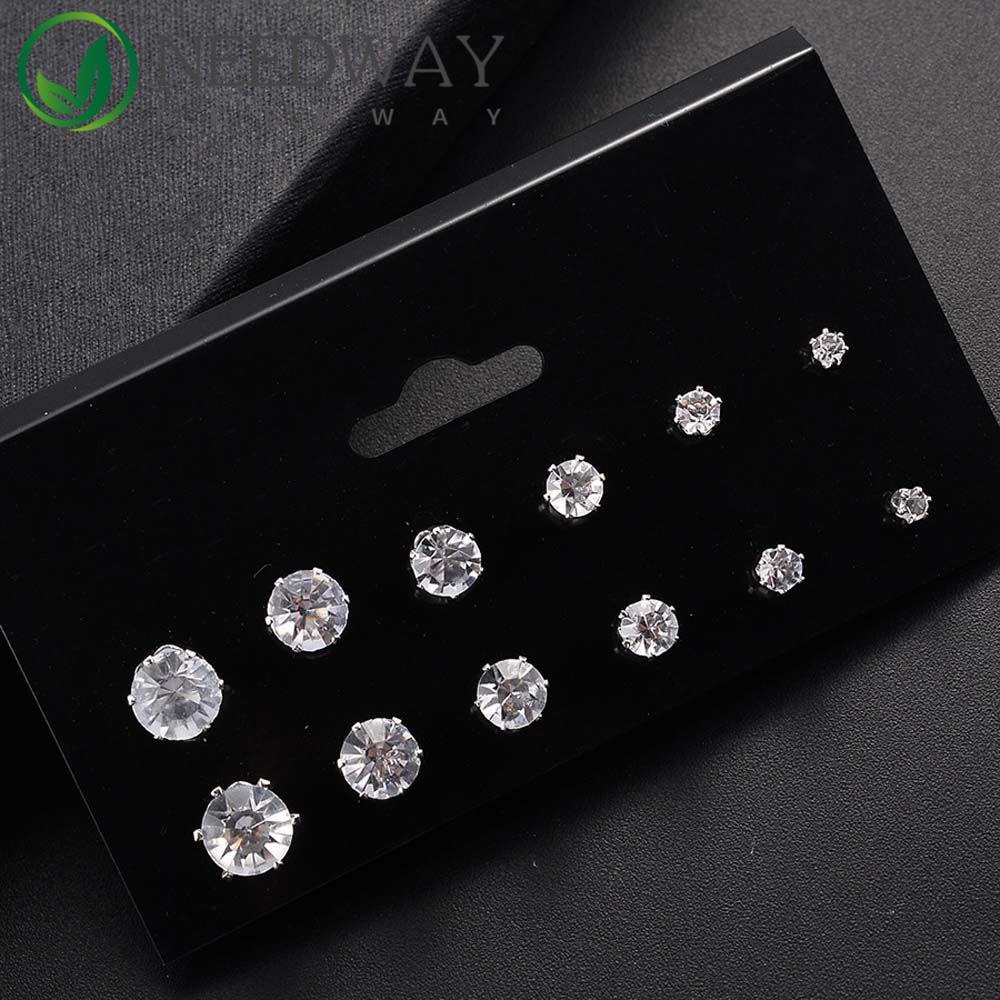 Needway  Set Anting Pernikahan Mewah 6pasang /Set Bulat Geometris Berlian Imitasi Untuk Perhiasan Wanita