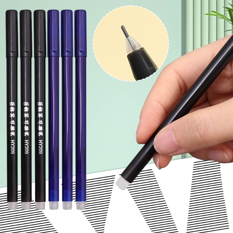 Hitam Biru Tinta Refill 0.5mm Kapasitas Besar Ujung Jarum Dihapus Gel Pen Dengan Penghapus Halus Klasik Cepat Kering Tanda Tangan Pulpen Tulis Siswa Perlengkapan Kantor Sekolah